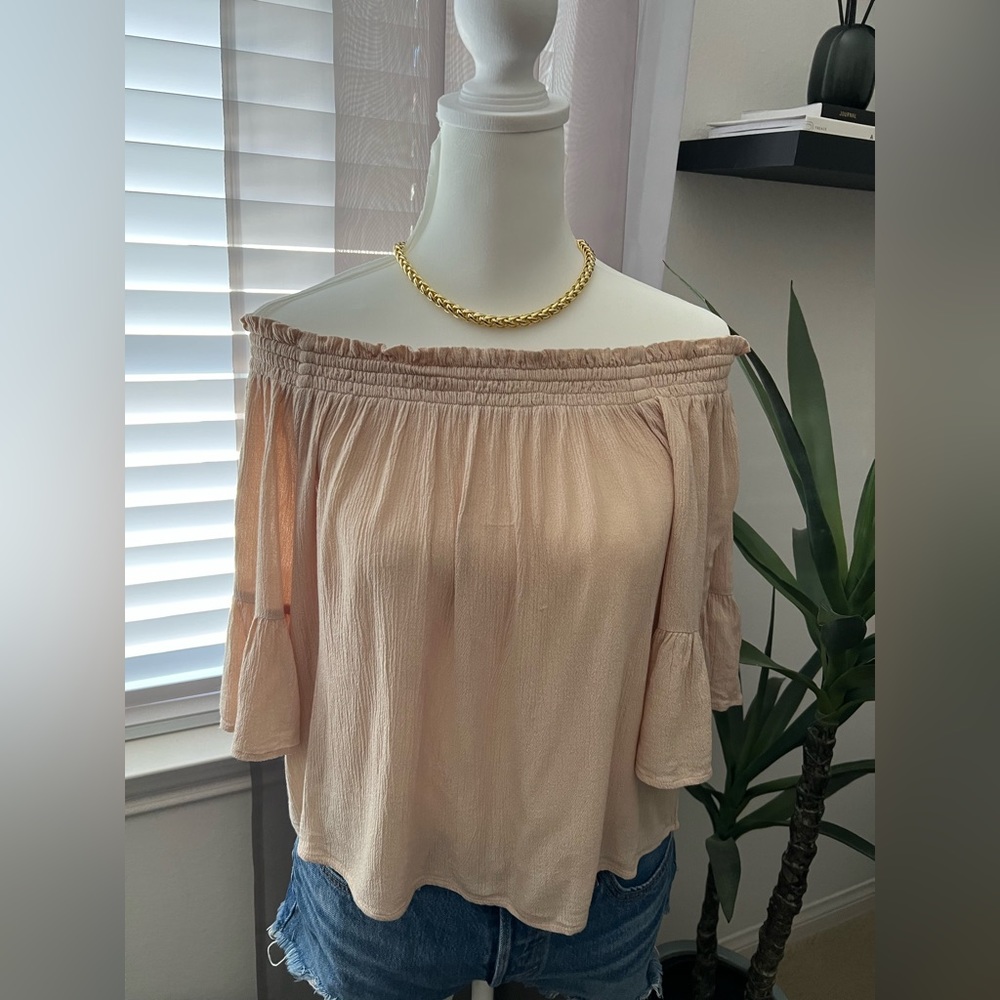 Light beige off the shoulder top